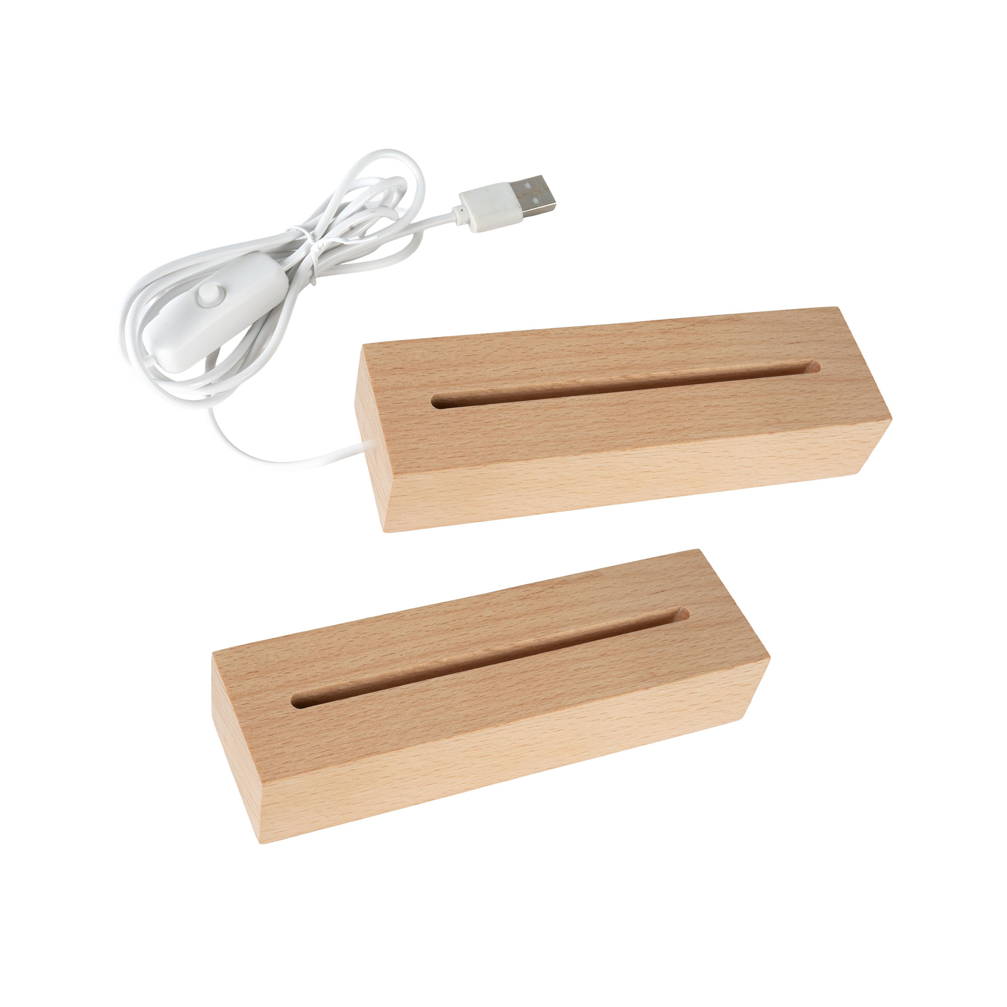 Holzsockel für Acryl-Aufsteller – optional mit LED-Beleuchtung